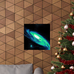 Vaporwave Green and Blue Spiral Galaxy Matte Poster Print