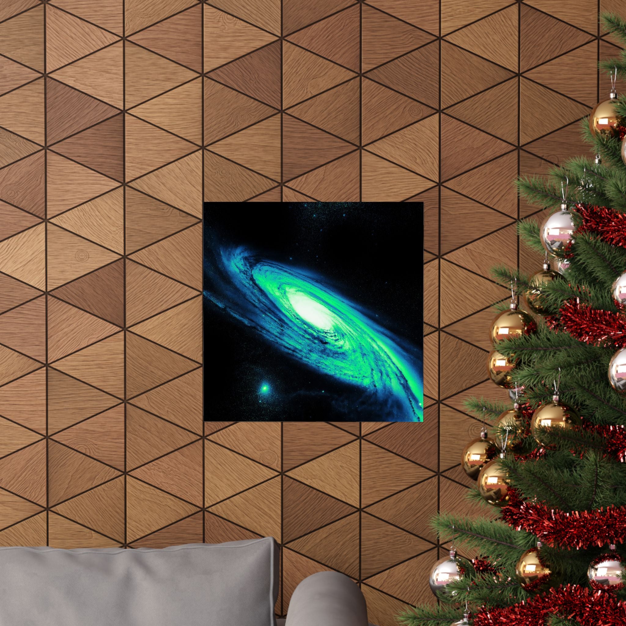 Vaporwave Green and Blue Spiral Galaxy Matte Poster Print