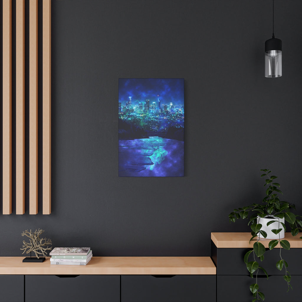 Cosmic Frosted City Canvas Wall Art - Winter Cityscape Decor