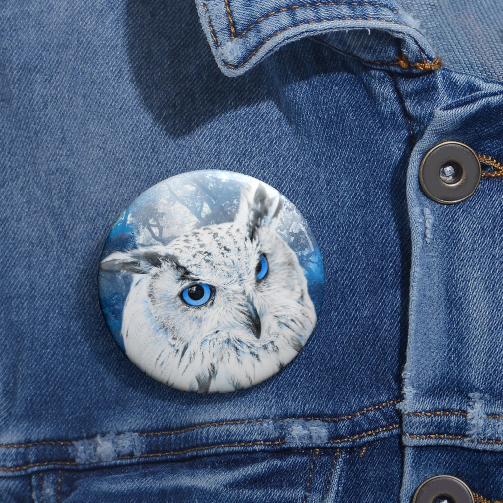 Frost Owl Pin - Winter Forest Bird Art Button