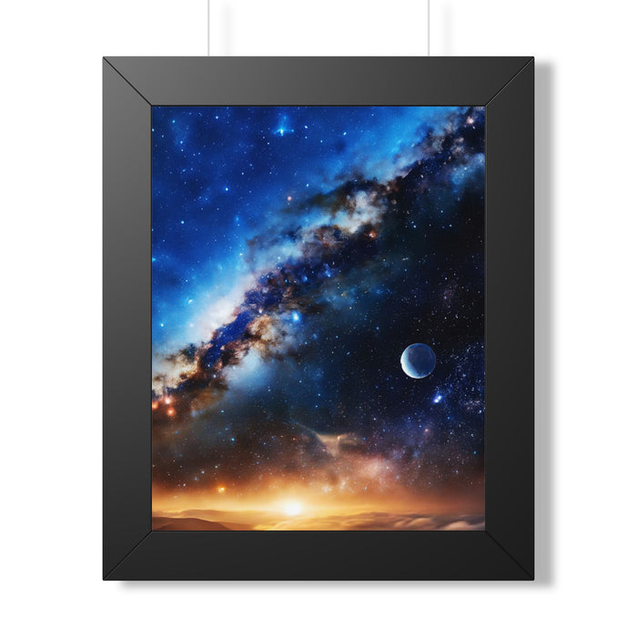 Space Sunrise Framed Poster - Cosmic Galaxy Sunrise Wall Art