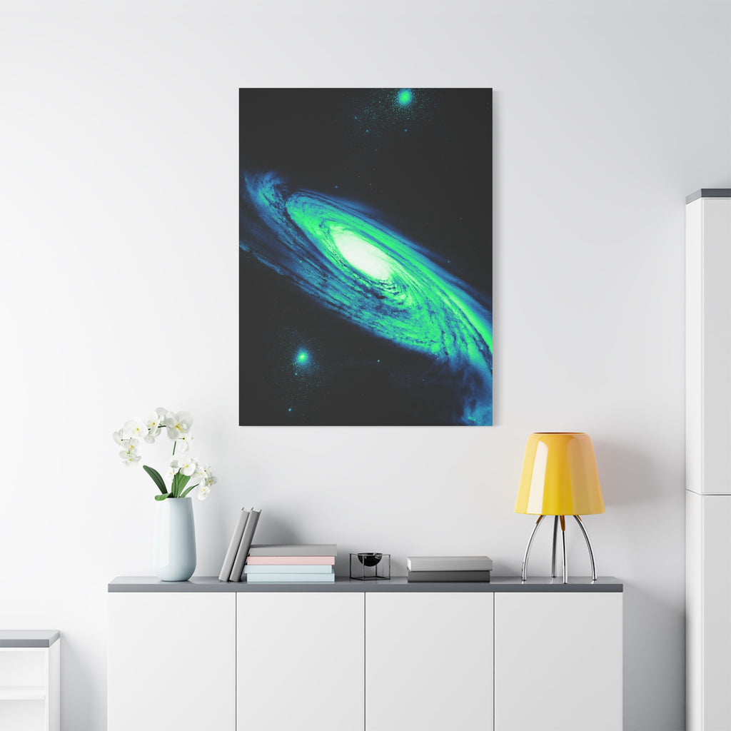 Vaporwave Green Blue Spiral Galaxy Canvas Art | Neon Retro Space Nebula Wall Decor