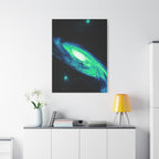 Vaporwave Green Blue Spiral Galaxy Canvas Art | Neon Retro Space Nebula Wall Decor
