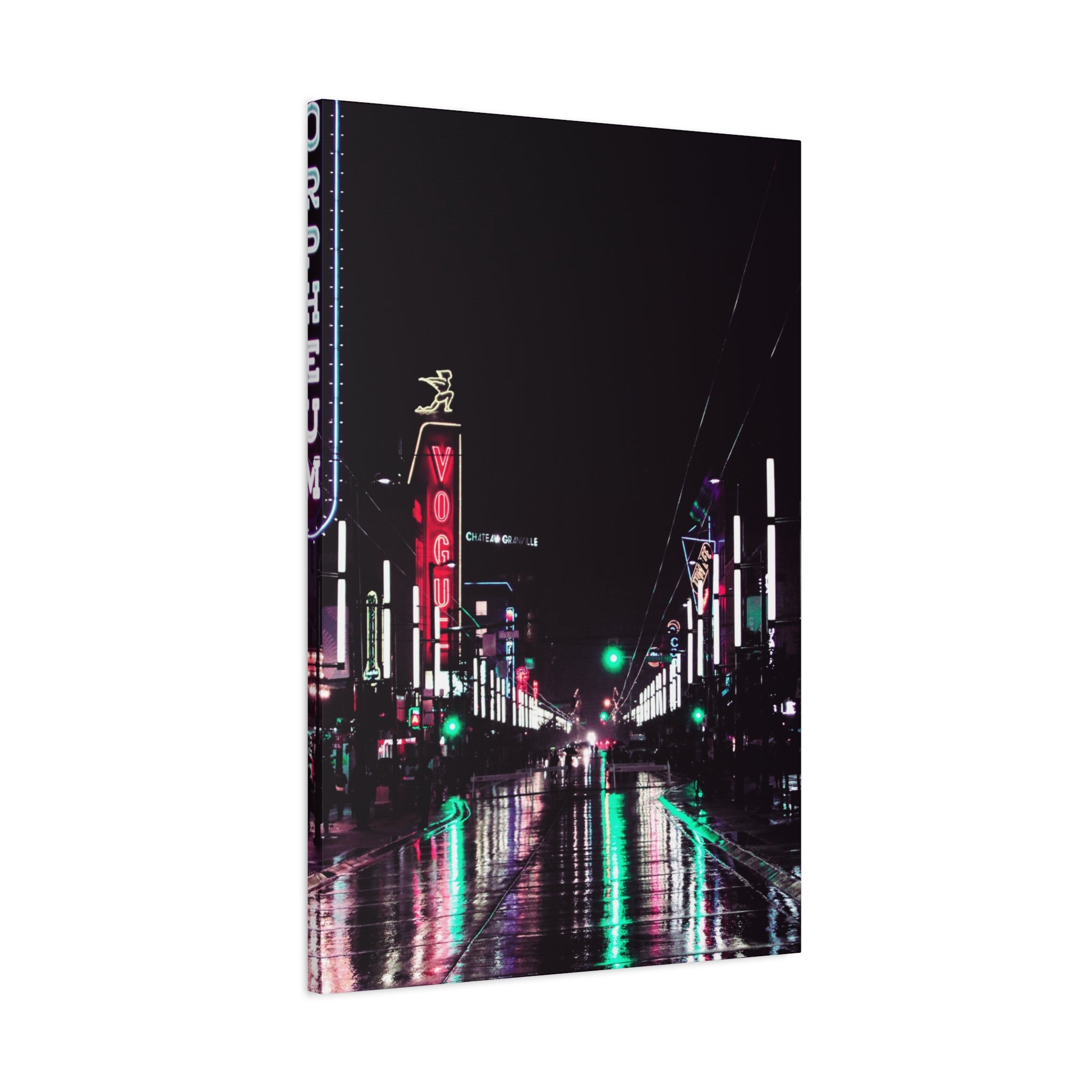 Cyberpunk Slick Street Canvas Wall Art - Neon Alley Decor