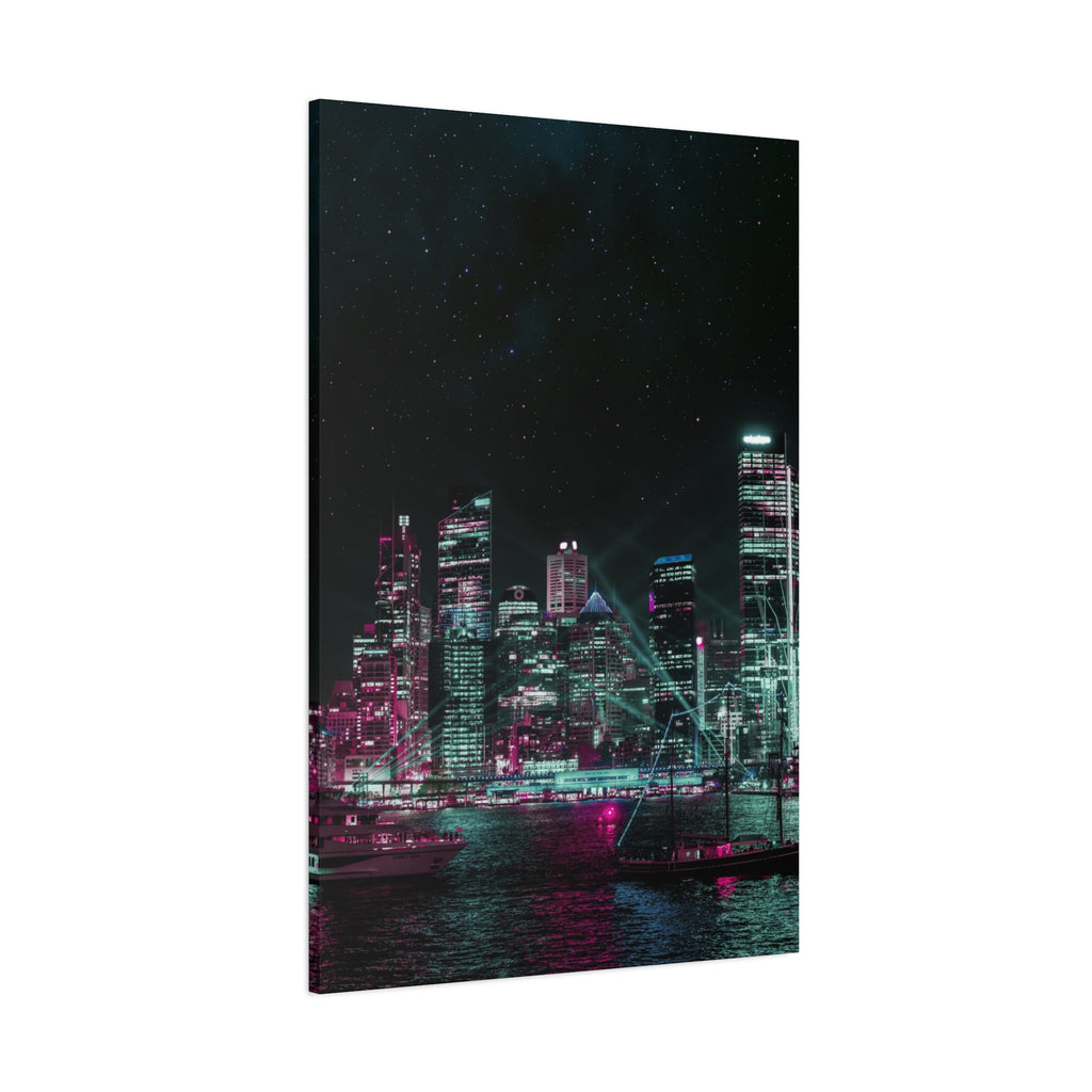 Cyberpunk Harbor Canvas Wall Art - Futuristic Sci-Fi City Decor