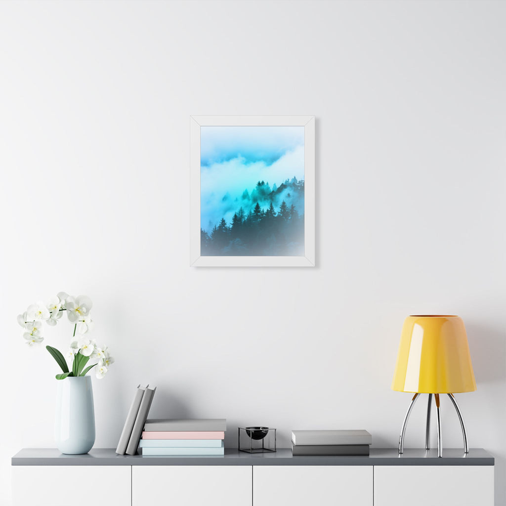 Blue Mountain Fog Framed Poster - Misty Landscape Wall Art