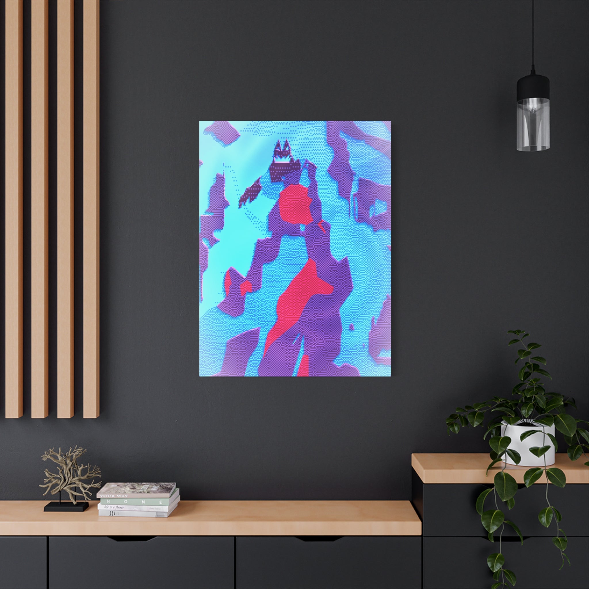 Retro Ice Cave Canvas Wall Art - Cool-Toned Glitch Winter Decor