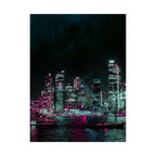 Cyberpunk Harbor Buildings Poster - Neon Cityscape Art Print