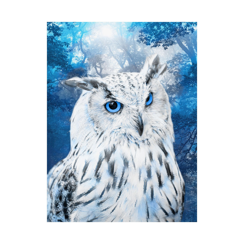 Frost Owl Poster Print - Winter Woodland Bird Art