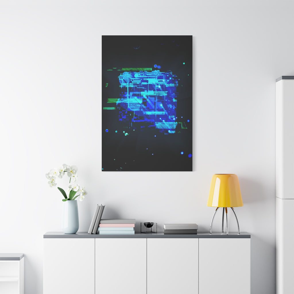 The Data Cube Sci-Fi Cyberpunk Canvas Art | Abstract Tech Futuristic Digital Wall Decor