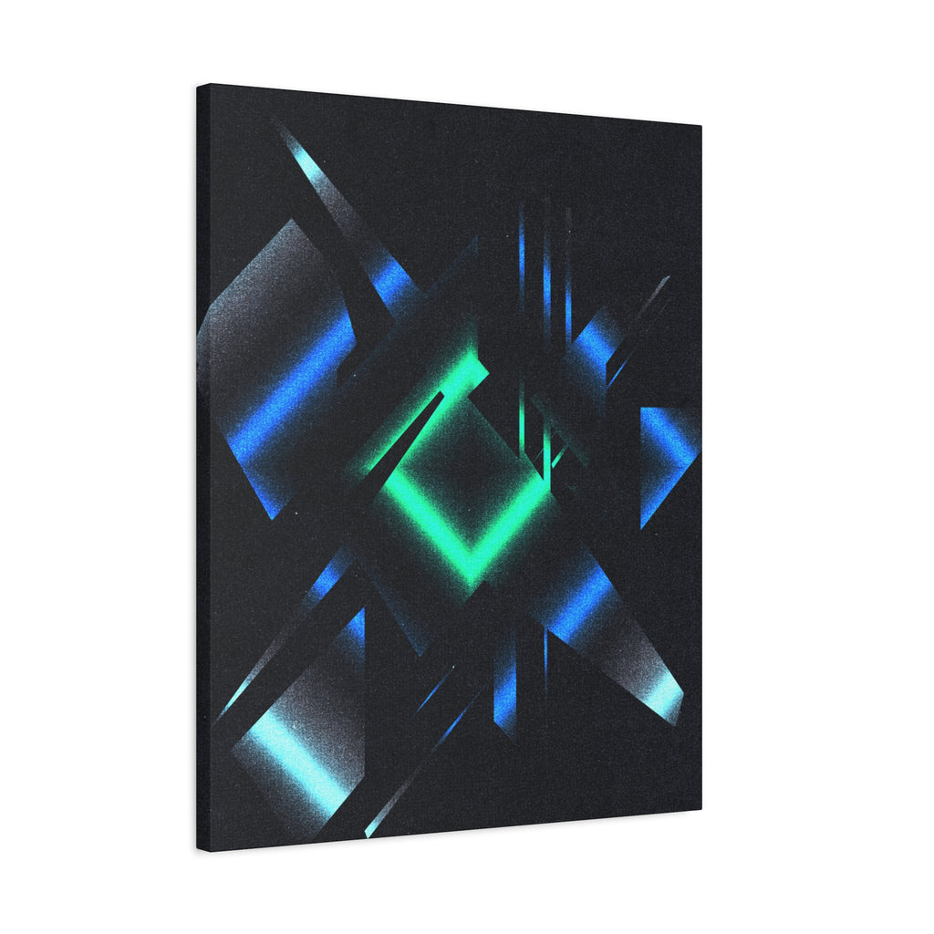 Abstract Techno Blue Canvas Wall Art - Digital Glitch Decor