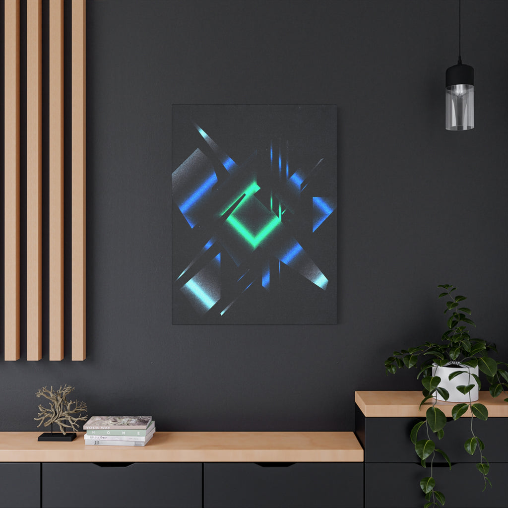 Abstract Techno Blue Canvas Wall Art - Digital Glitch Decor