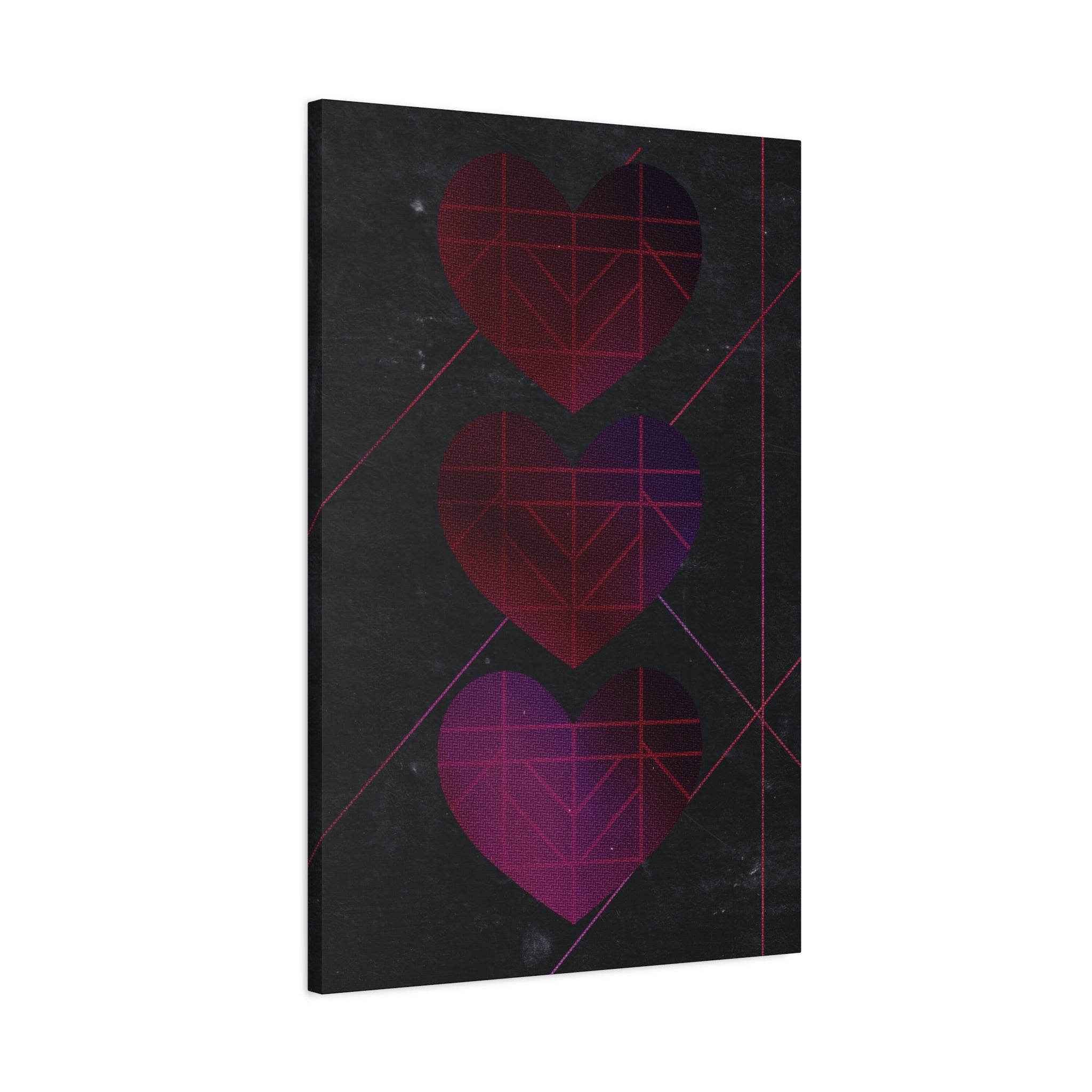 Three Hearts Level One Retro Gamer Canvas Art | Minimalist 8-Bit Pixel Love Wall Decor