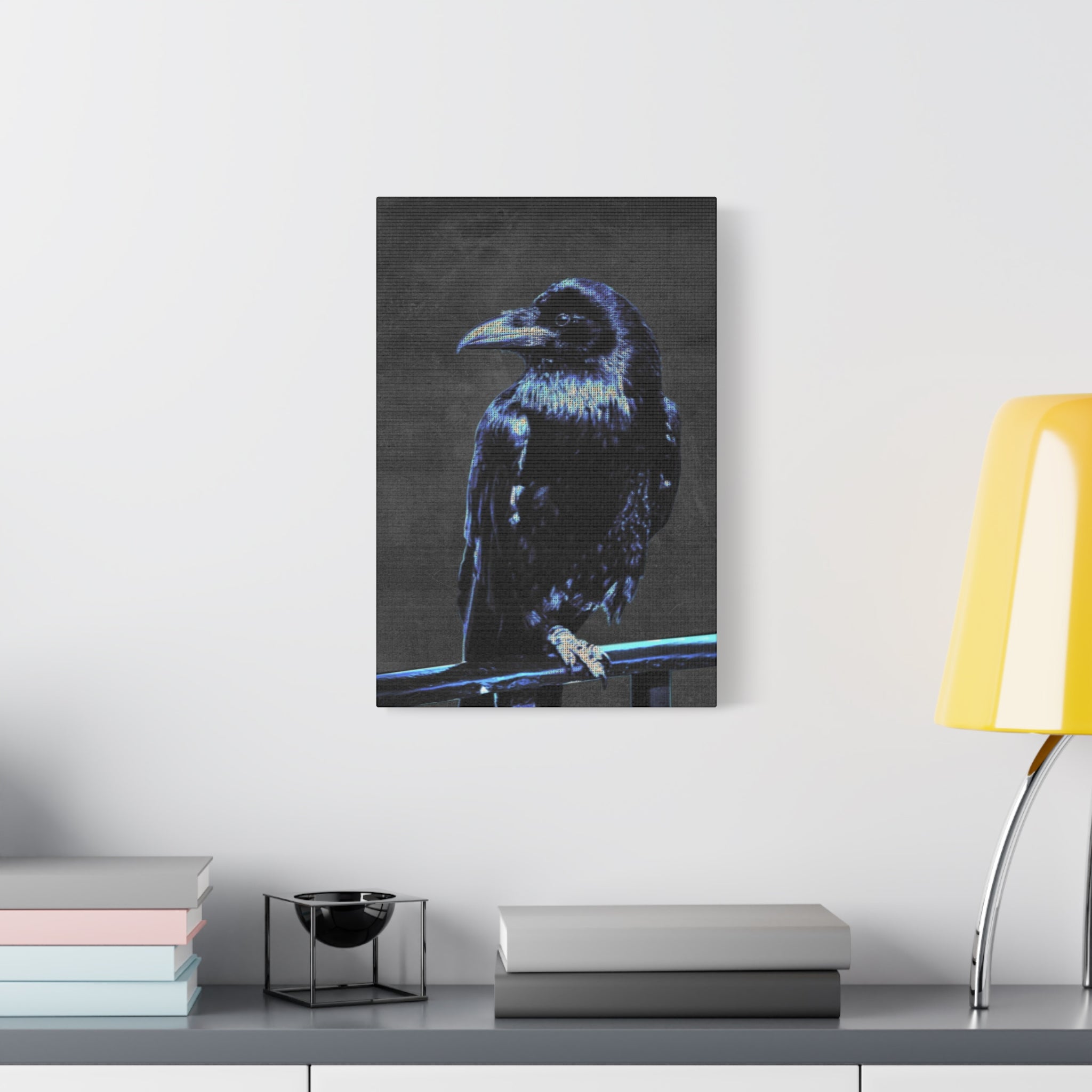 Blue Crow Canvas Wall Art - Surreal Raven Bird Decor