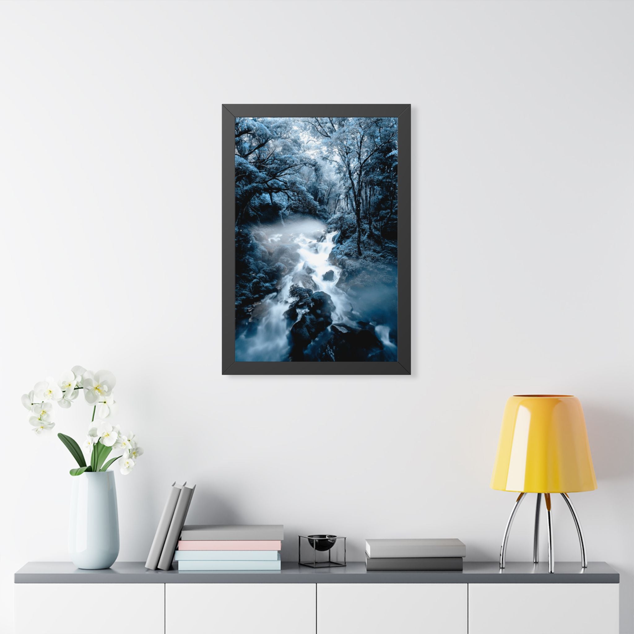 Frozen Forest Framed Poster - Blue Winter Nature Wall Art