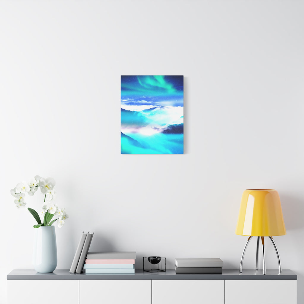 Starry Mountain Sky Canvas Wall Art - Aurora Borealis Decor
