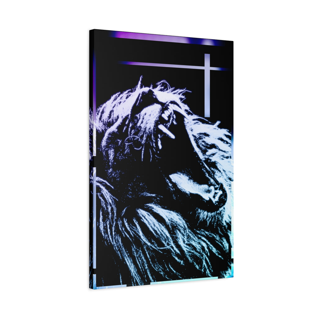 CRT Lion Retro Wave Canvas Art - 80s Vaporwave Neon Decor