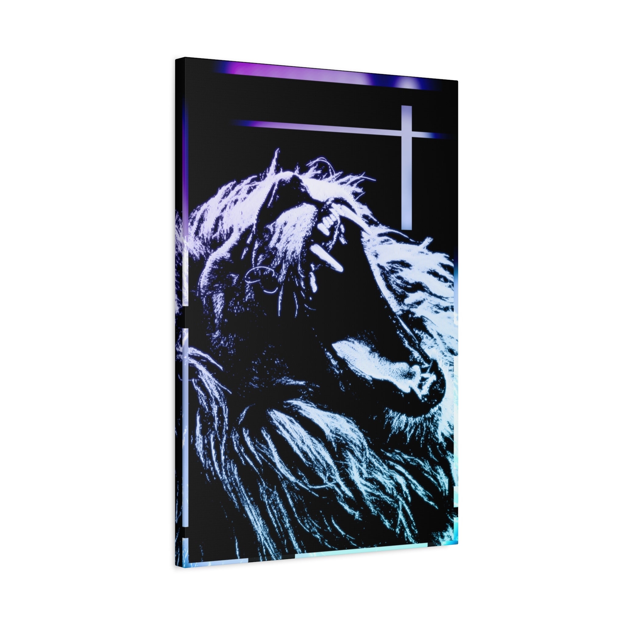 CRT Lion Retro Wave Canvas Art - 80s Vaporwave Neon Decor