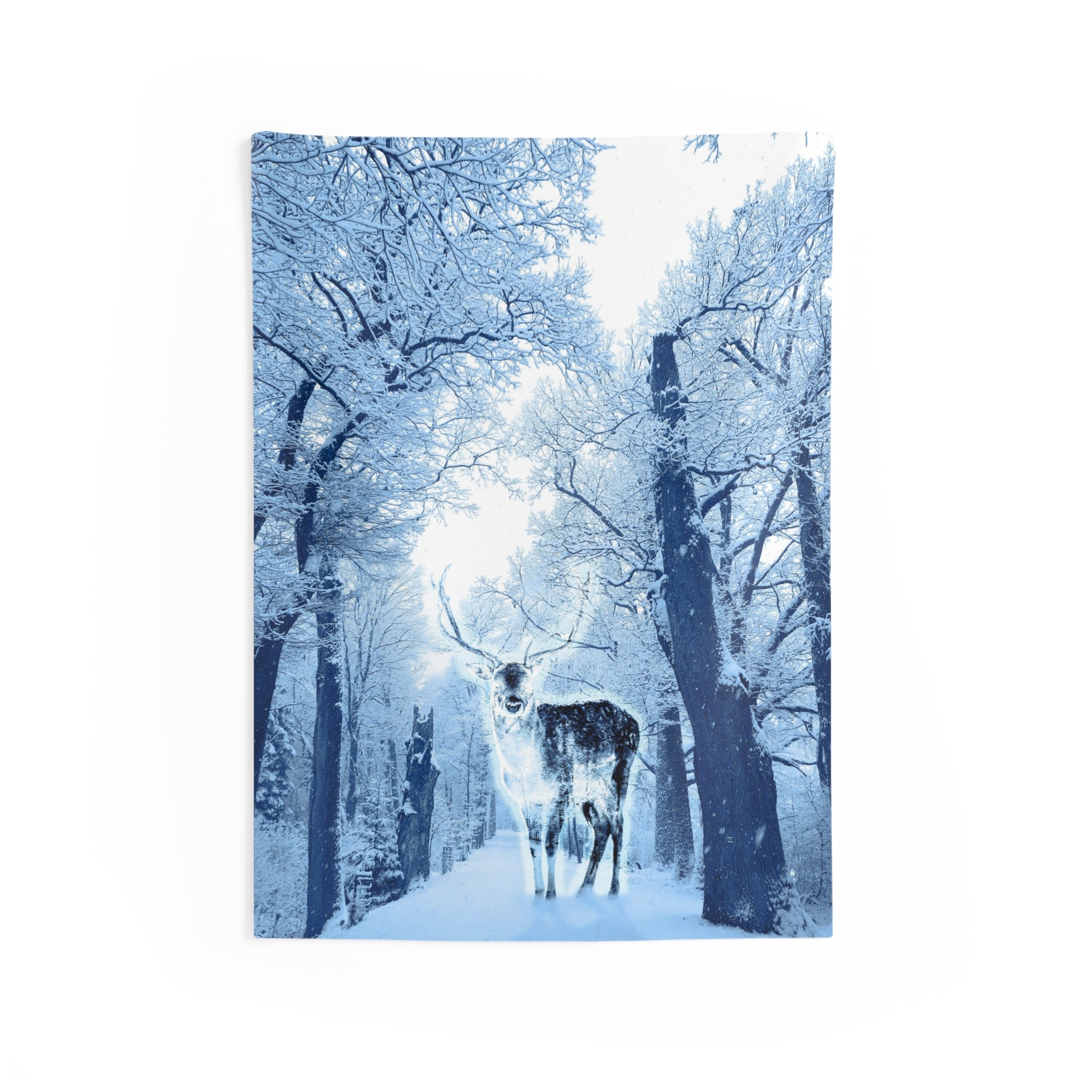 Cosmic Winter Deer Tapestry - Ethereal Snow Forest Wall Hanging
