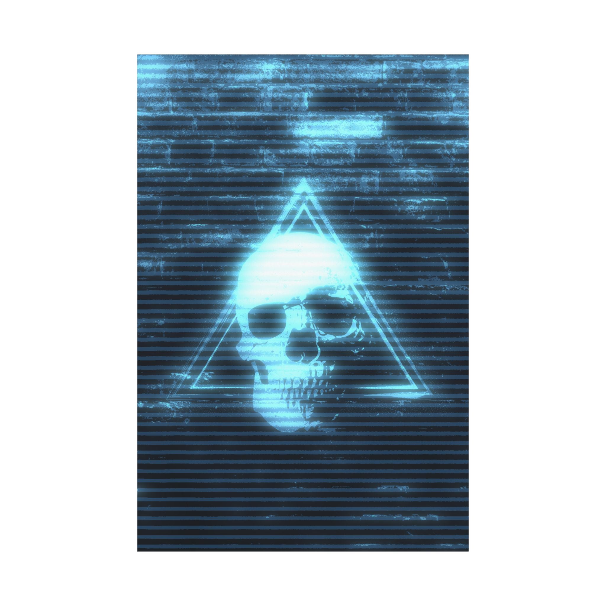CRT Blue Skull Poster - Cyber-Noir Scanline Skull Art Print