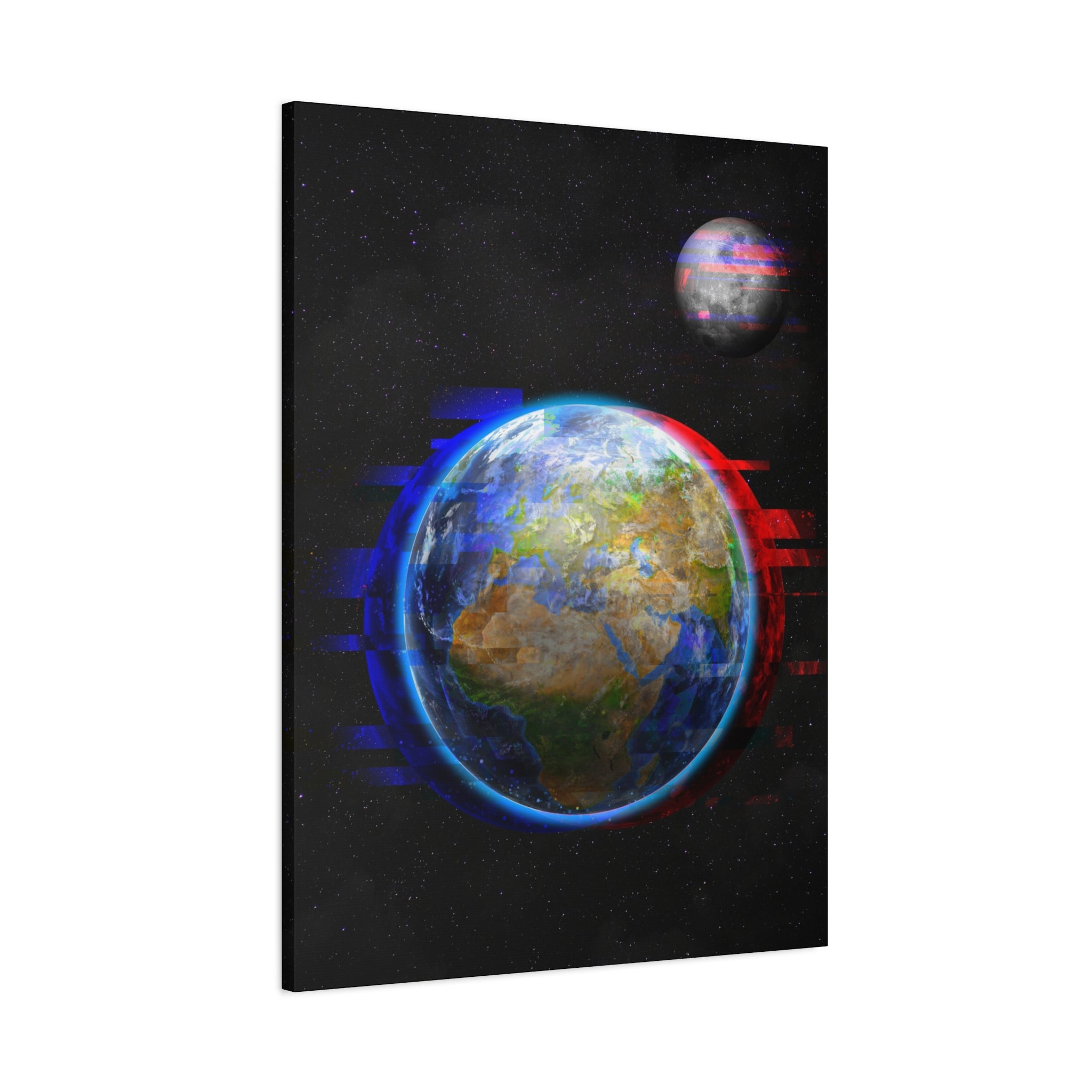 Earth Glitched Canvas Wall Art - Digital Glitch Futuristic World