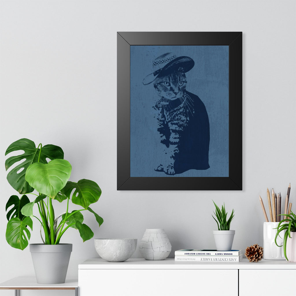 Grey Tabby Cat Framed Poster - Cute Pet Portrait Wall Art