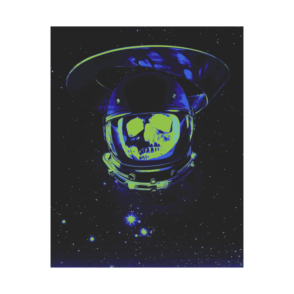 The Void of Space Matte Vertical Poste - Neon Skull Astronaut Art Print
