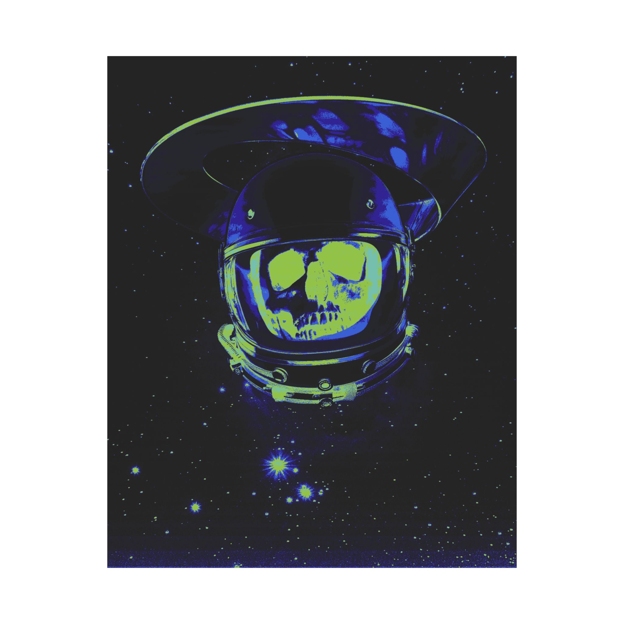 The Void of Space Matte Vertical Poste - Neon Skull Astronaut Art Print
