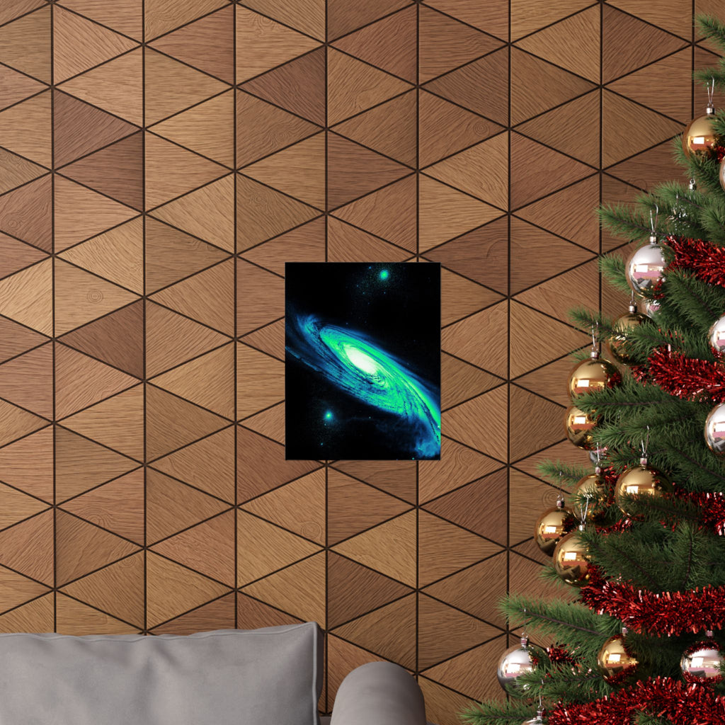 Vaporwave Green and Blue Spiral Galaxy Matte Poster Print