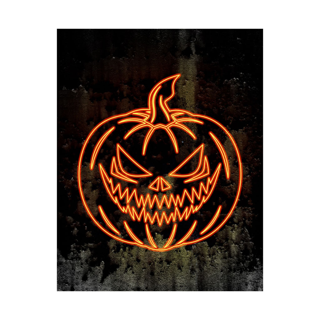 Neon Pumpkin Poster - Spooky Halloween Orange & Black Art Print