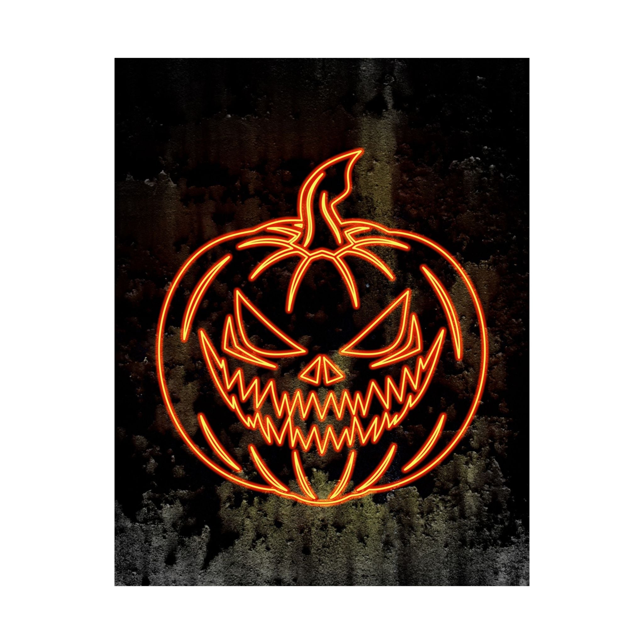 Neon Pumpkin Poster - Spooky Halloween Orange & Black Art Print
