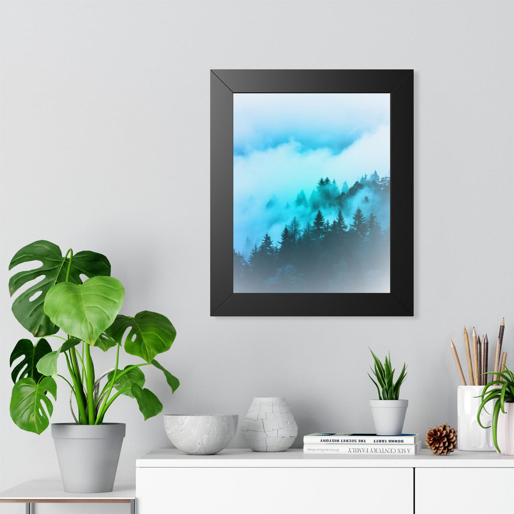 Blue Mountain Fog Framed Poster - Misty Landscape Wall Art