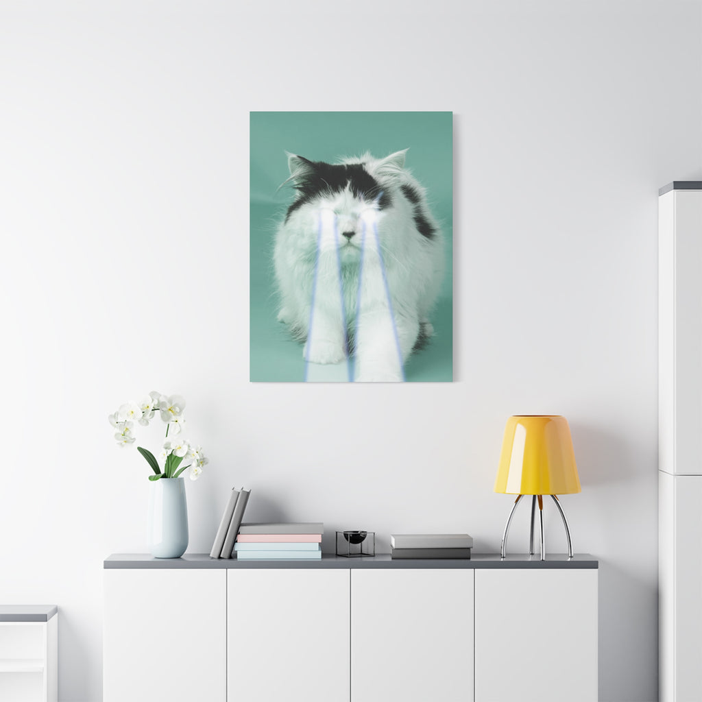 Laser Cat Canvas Wall Art - Funny Sci-Fi Space Feline Decor