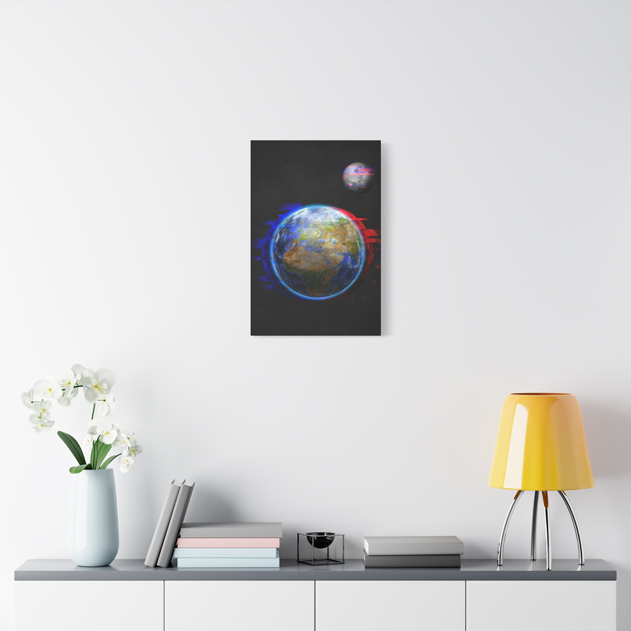 Earth Glitched Canvas Wall Art - Digital Glitch Futuristic World