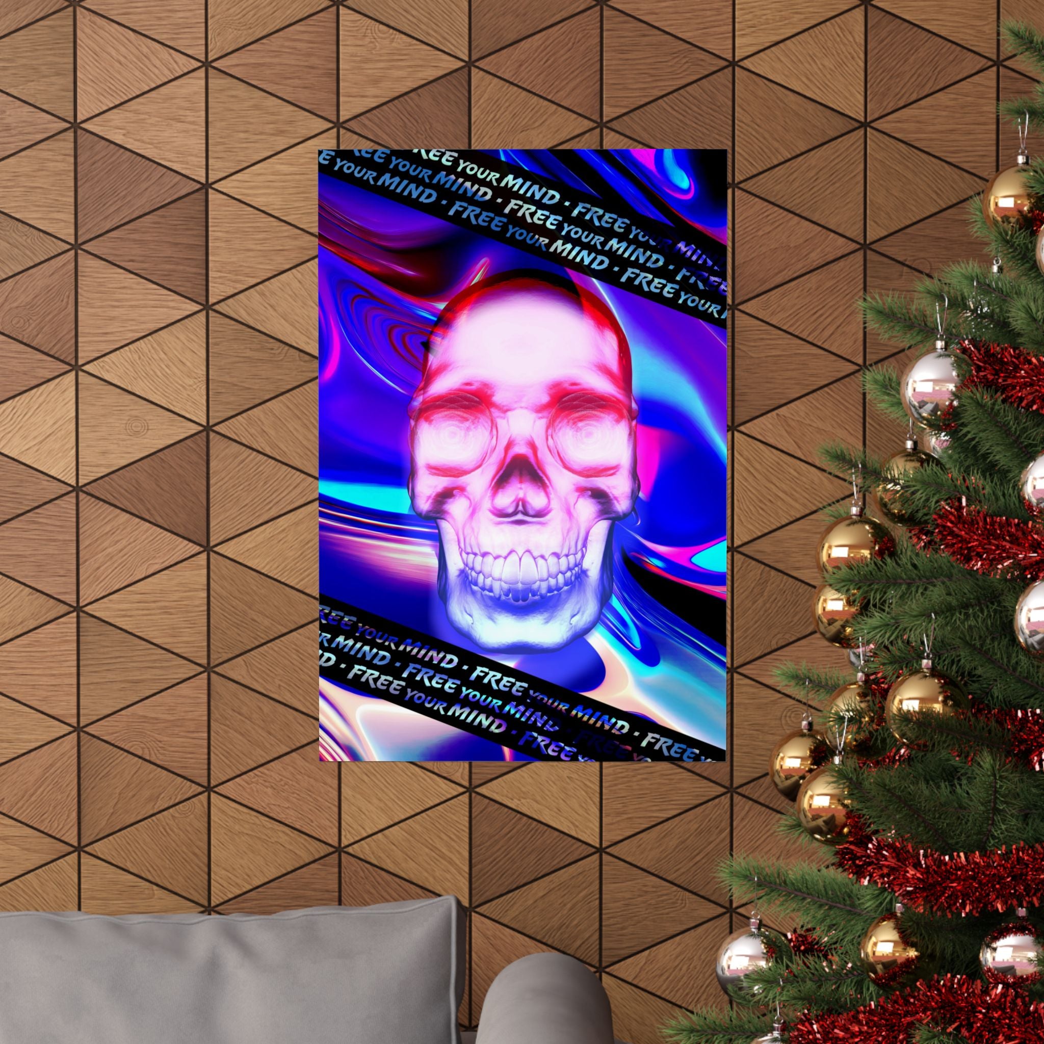 Free Your Mind Skull Poster - Psychedelic Skeleton Art Print