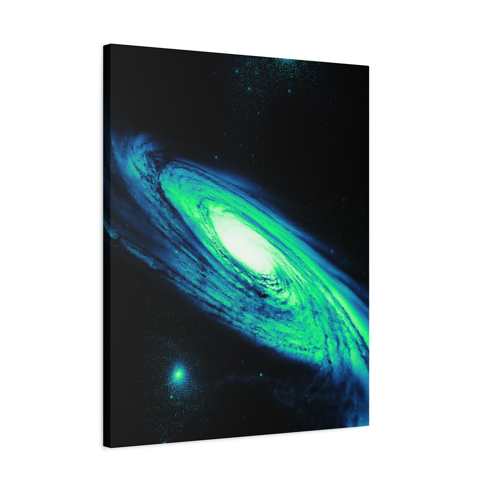 Vaporwave Green Blue Spiral Galaxy Canvas Art | Neon Retro Space Nebula Wall Decor