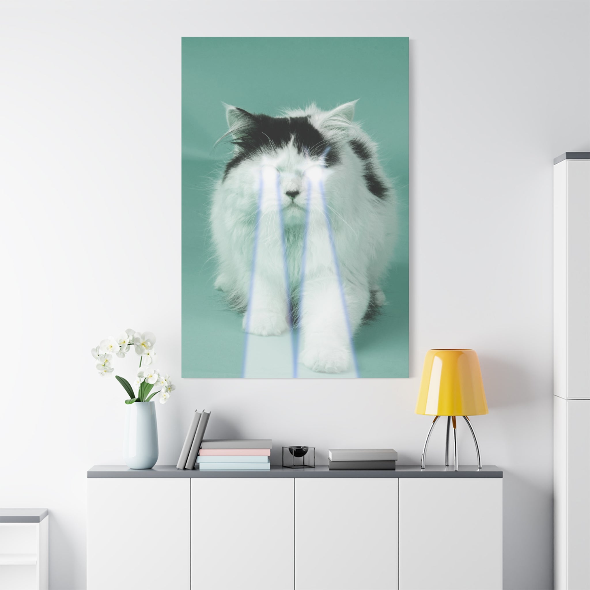 Laser Cat Canvas Wall Art - Funny Sci-Fi Space Feline Decor