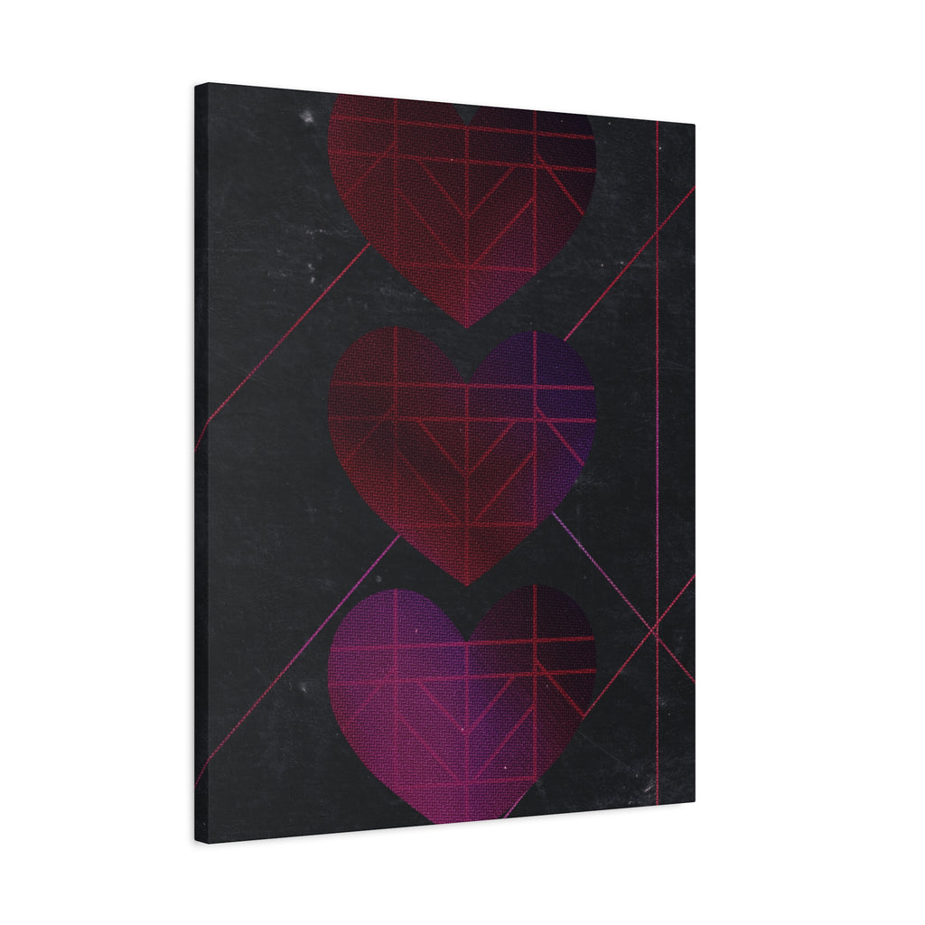 Three Hearts Level One Retro Gamer Canvas Art | Minimalist 8-Bit Pixel Love Wall Decor
