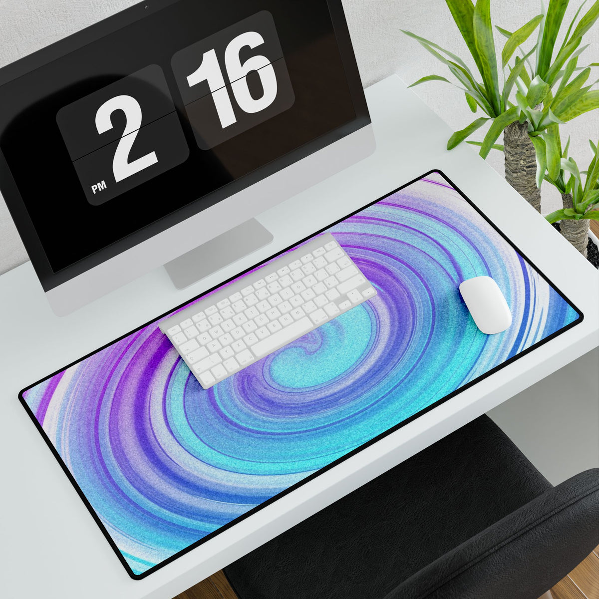 Daze And Haze Desk Mat - Swirling Vortex of Purple, Blue, White Mouse Pad