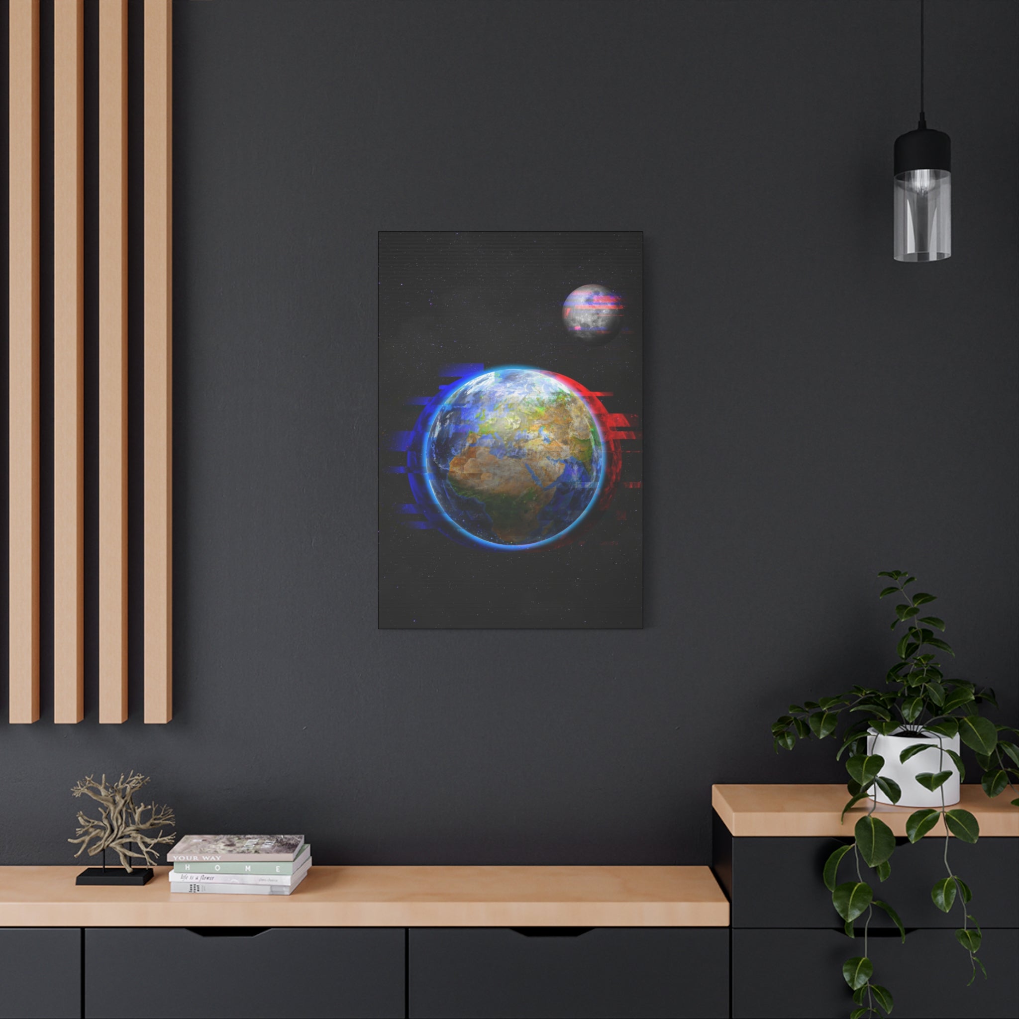 Earth Glitched Canvas Wall Art - Digital Glitch Futuristic World