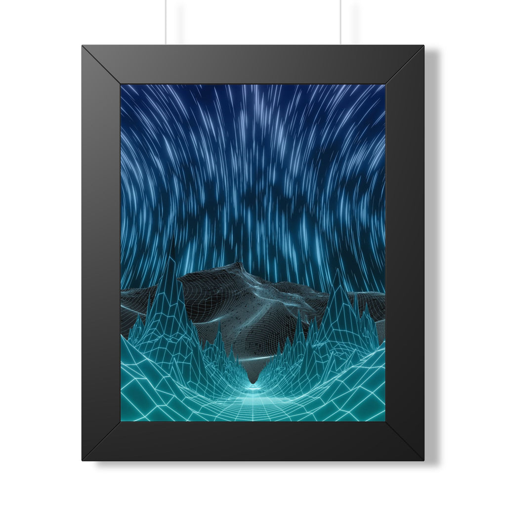 Cyber Wave Escape Framed Poster - Synthwave Neon Wall Art