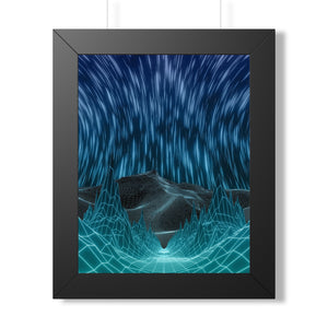 Cyber Wave Escape Framed Poster - Synthwave Neon Wall Art by Kiyo Arts