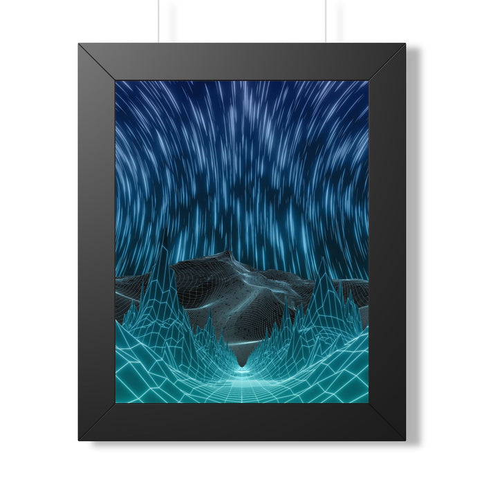 Cyber Wave Escape Framed Poster - Synthwave Neon Wall Art