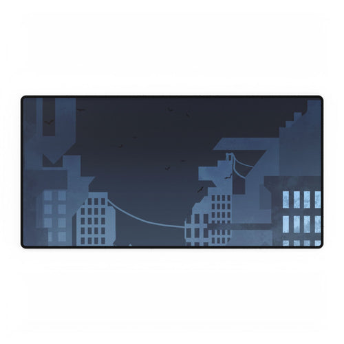 City Lights Nightscape Desk Mat - Blue City Silhouette Mouse Pad