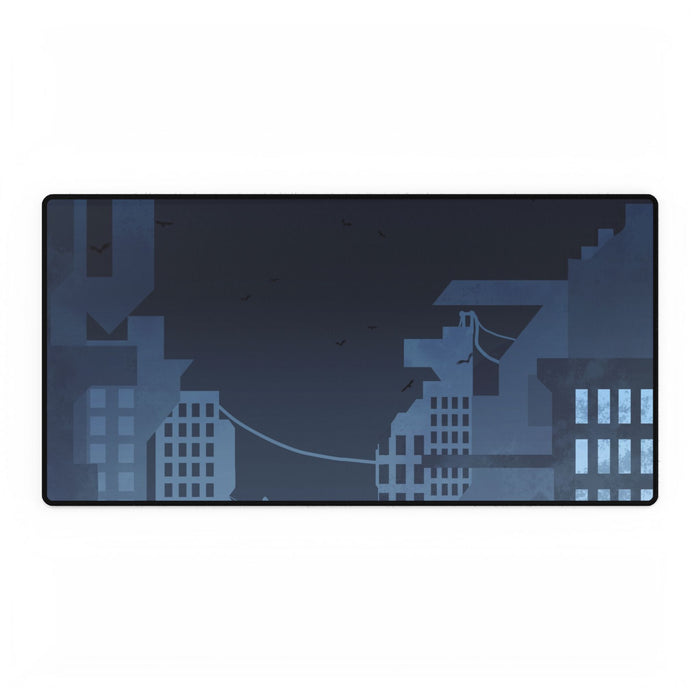 City Lights Nightscape Desk Mat - Blue City Silhouette Mouse Pad by Kiyo Arts