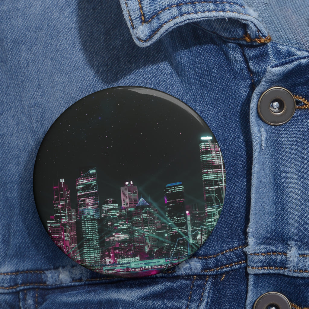 Cyberpunk Harbor Pin - Neon City Art Button