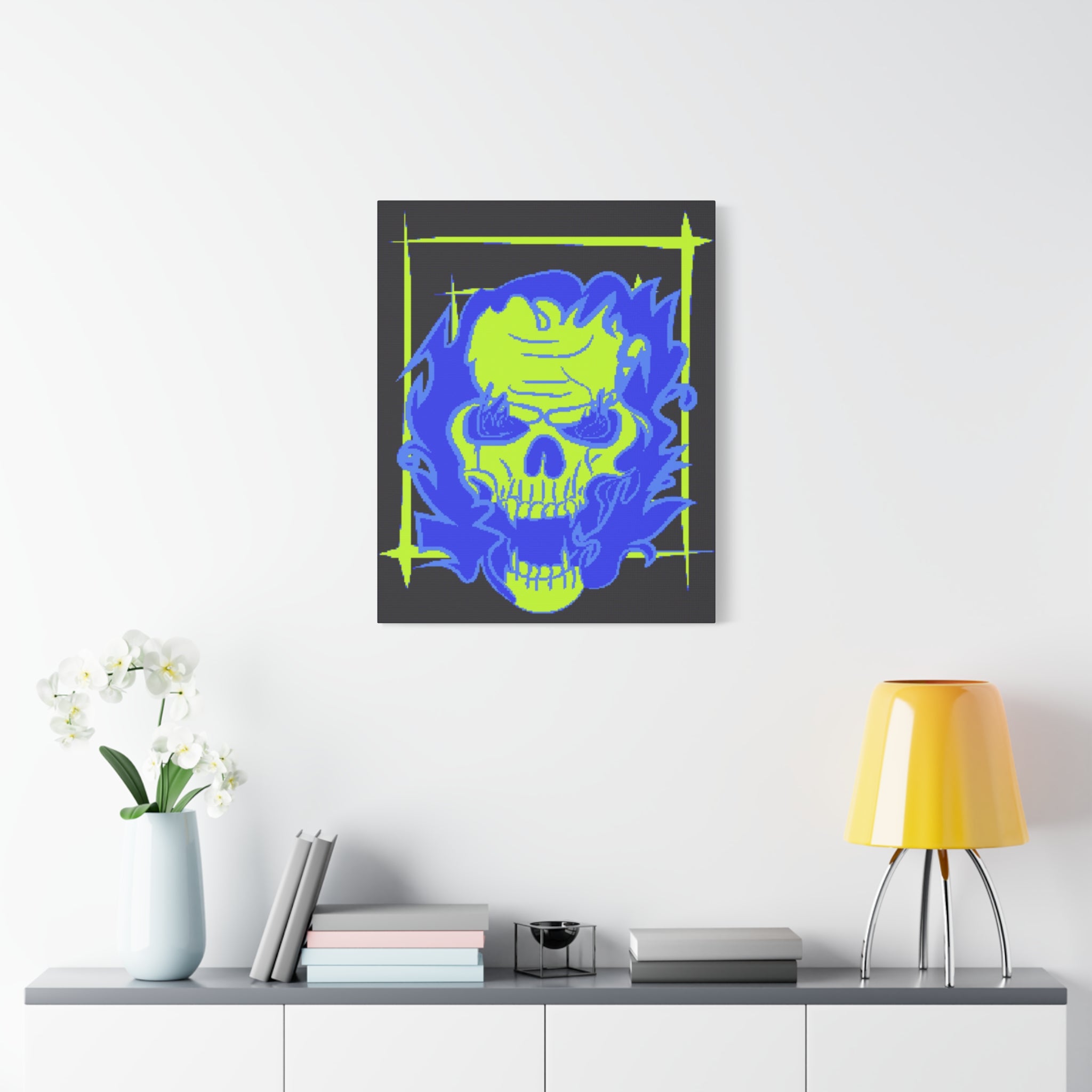 Skull of Mental Fire Canvas Wall Art - Psychedelic Gothic Decor
