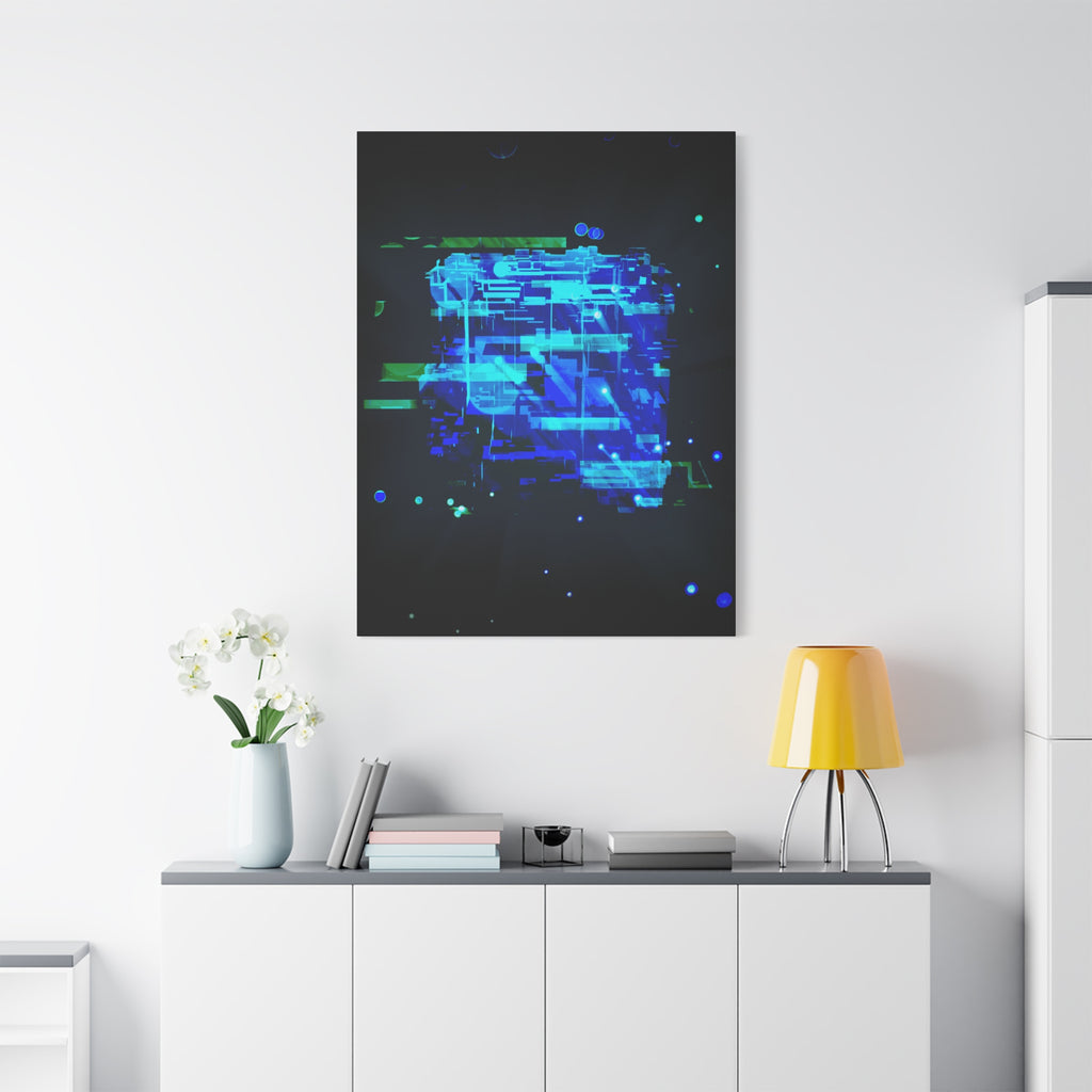 The Data Cube Sci-Fi Cyberpunk Canvas Art | Abstract Tech Futuristic Digital Wall Decor