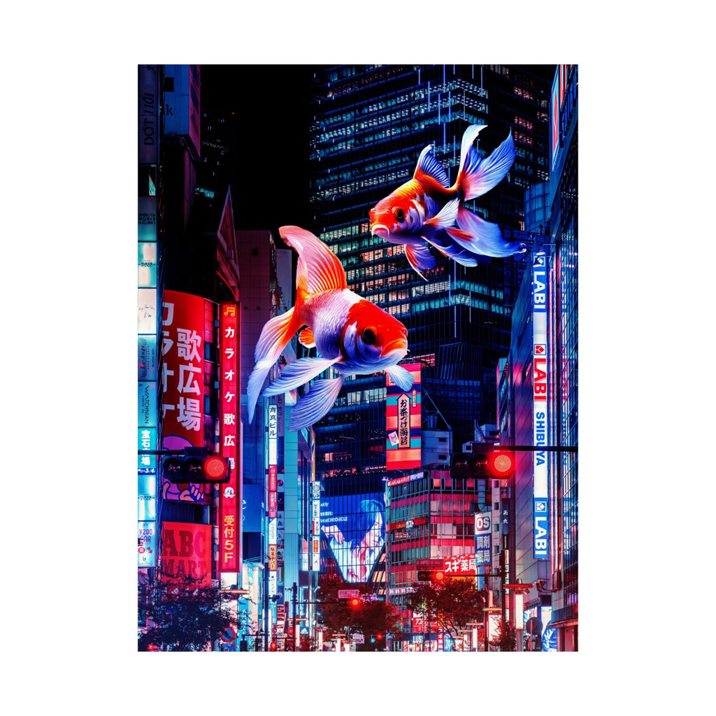 Japanese City Punk FX.2 Koi Attack Poster - Neon Cyberpunk Art Print