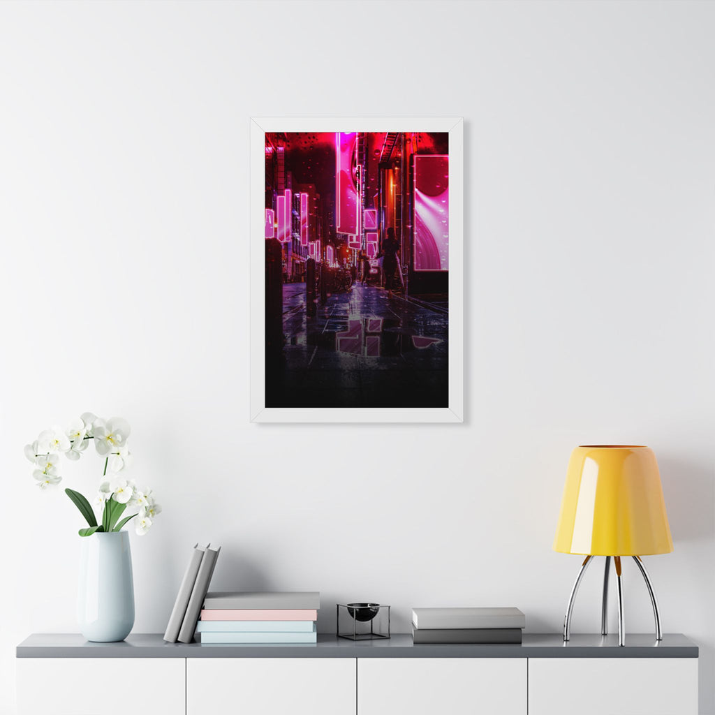Japanese City Punk FX Framed Poster - Neon Alley Cyberpunk Art